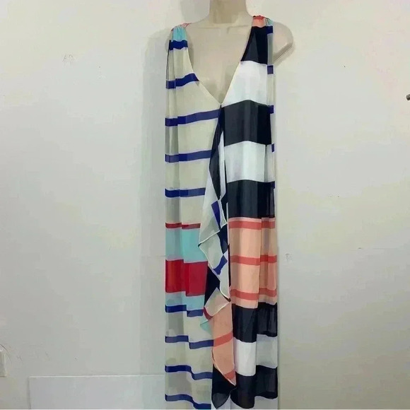 NWOT LaneBryant striped cascade chiffon maxi dress size 28 V-neck cross back - Picture 3 of 11